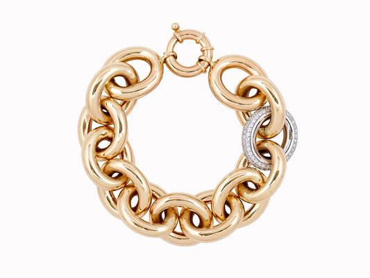 Italian link bracelet, 14k gold with diamond link