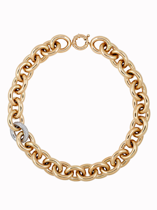 Italian link necklace, 14k gold with pave diamond link