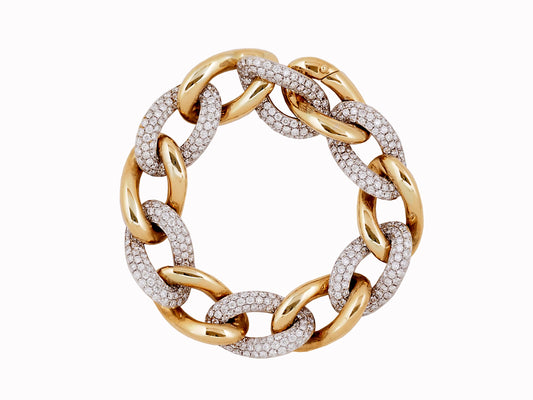 Open link 18k yellow gold and pave diamond bracelet