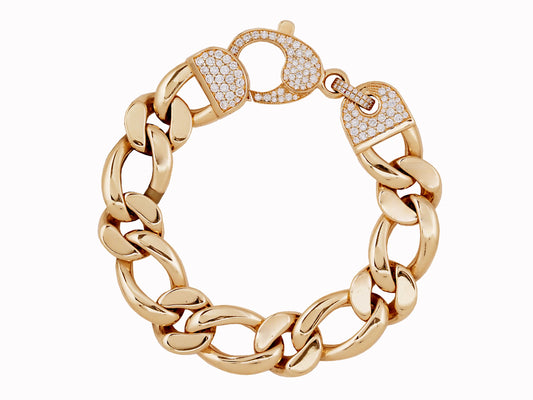 14k one link bracelet with pave diamond lobster claw lock & station