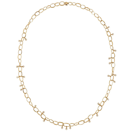 18k yellow gold Italian Crivelli Diamond teardrop link necklace
