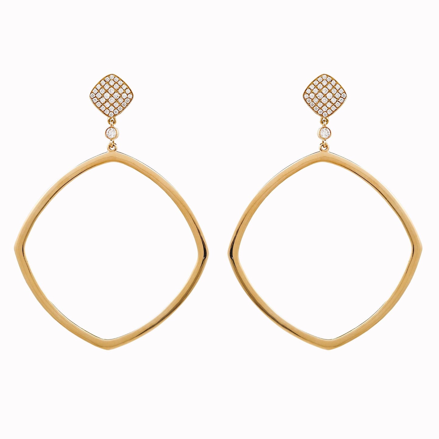18k geometric gold with pave diamond top earrings