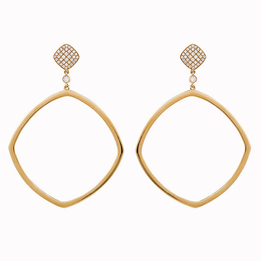 18k geometric gold with pave diamond top earrings
