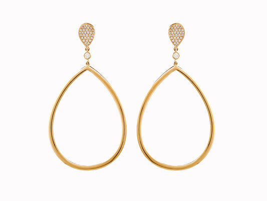 18k teardrop gold with pave diamond top earrings
