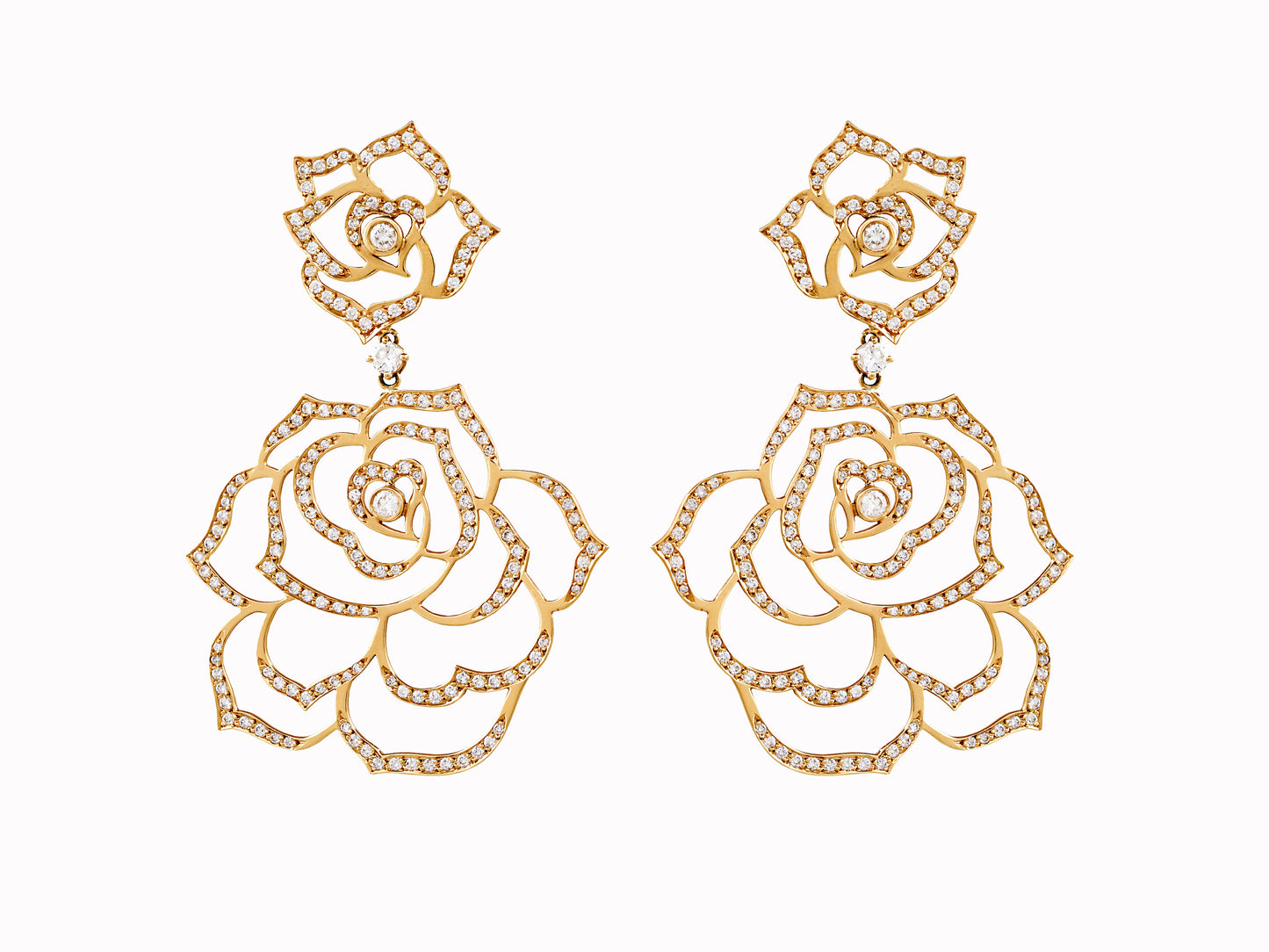 18k yellow gold with diamond camellia earrings