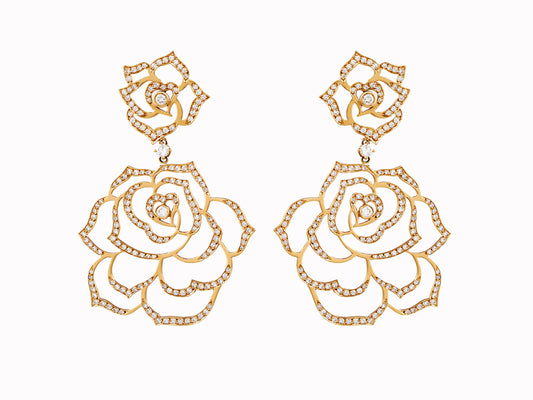 18k yellow gold with diamond camellia earrings