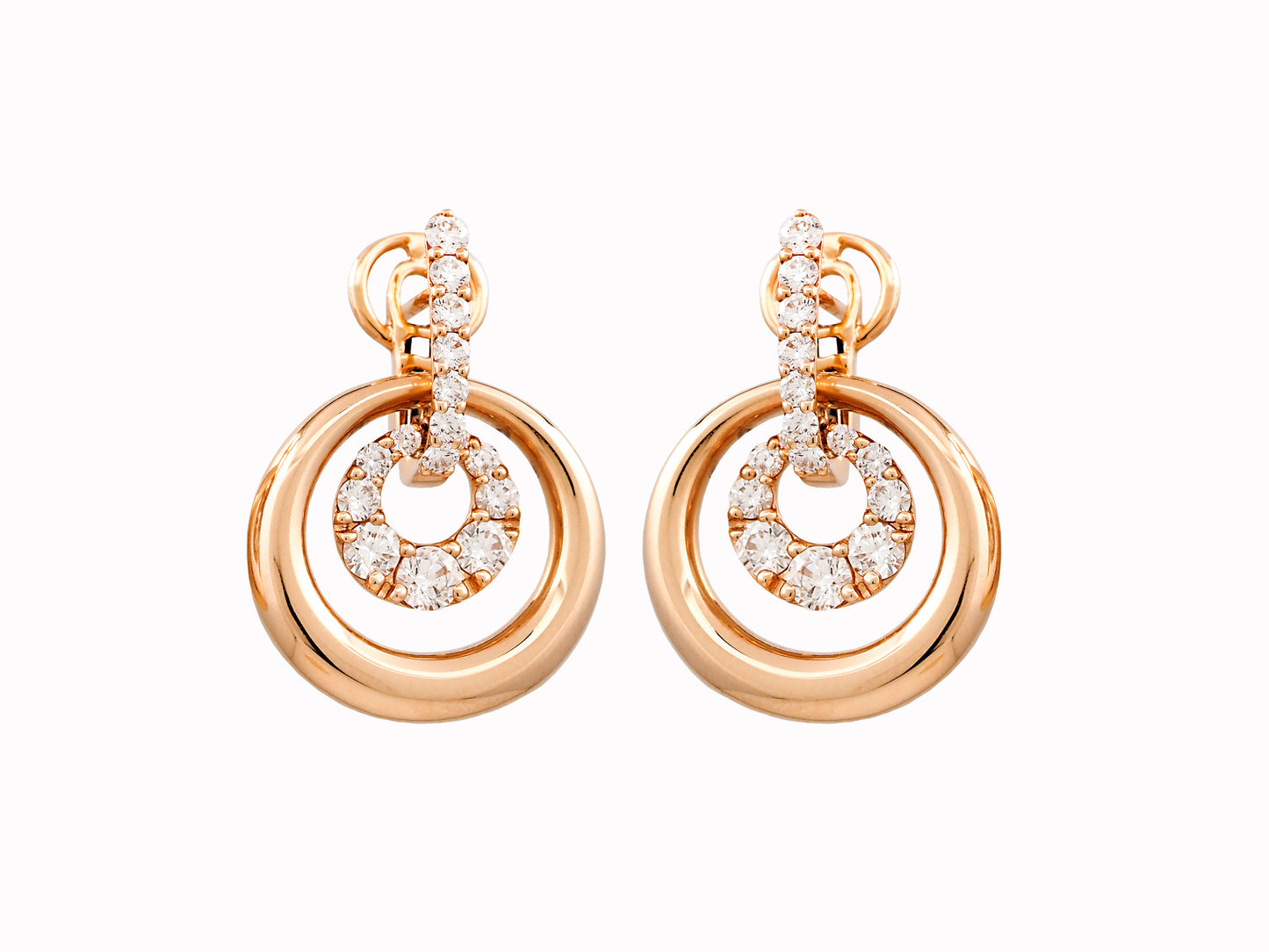 Crivelli 18k rose gold Italian circular earrings with diamonds