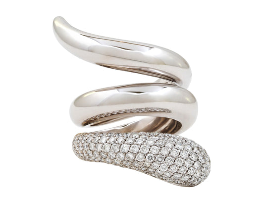 Pave diamond head snake ring, made in Italy