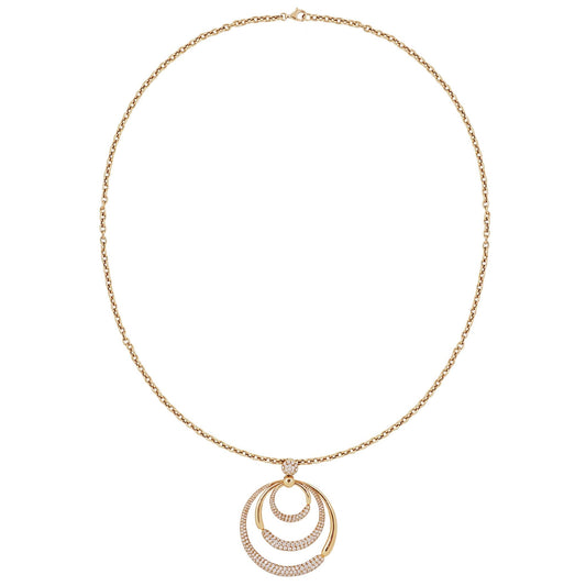 18k yellow gold triple circle pave diamond pendant link necklace