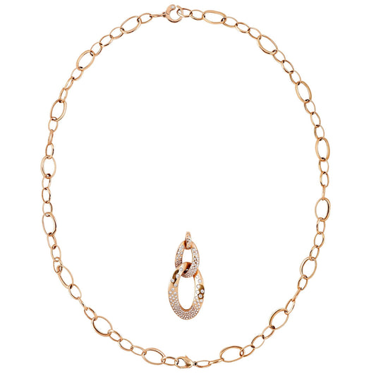 18k rose gold Italian link double chain necklace with rose gold and diamond pendant