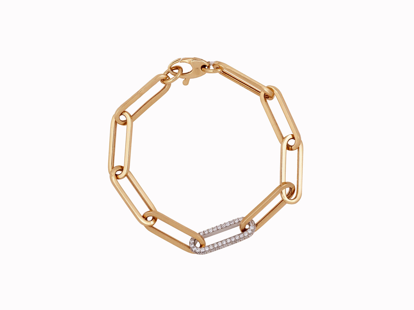 Large Yellow Gold and Diamond Paperclip Bracelet