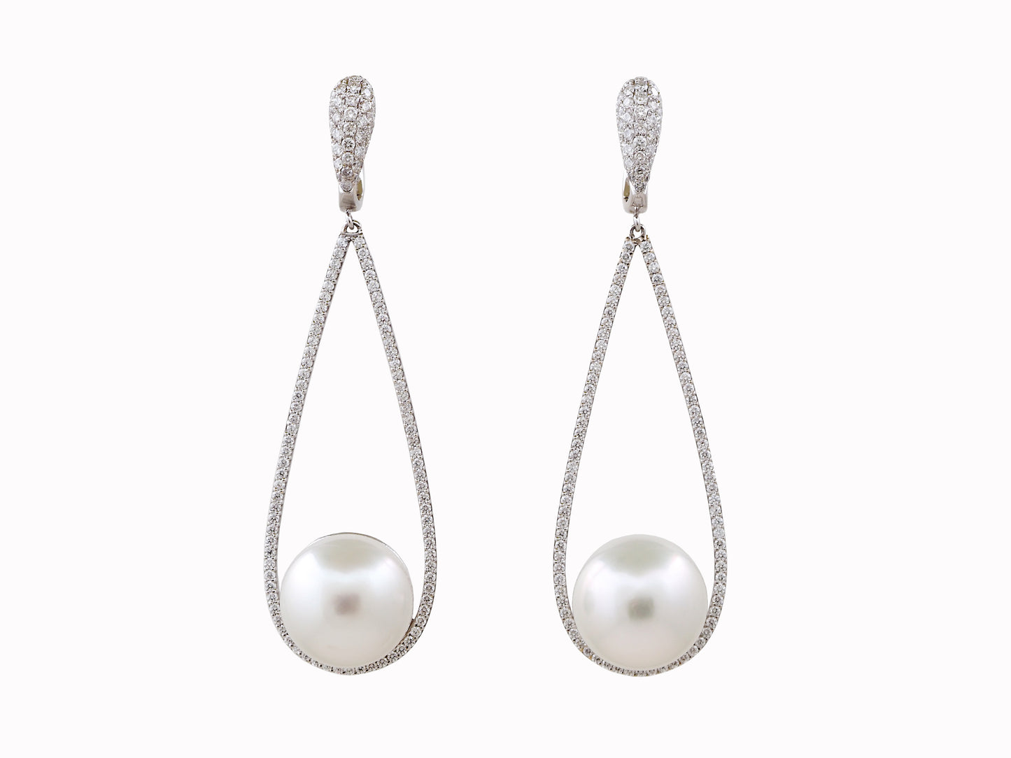 Diamond and south sea pearl hanging earrings