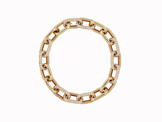 Italian link 18k gold and white diamond pave bracelet