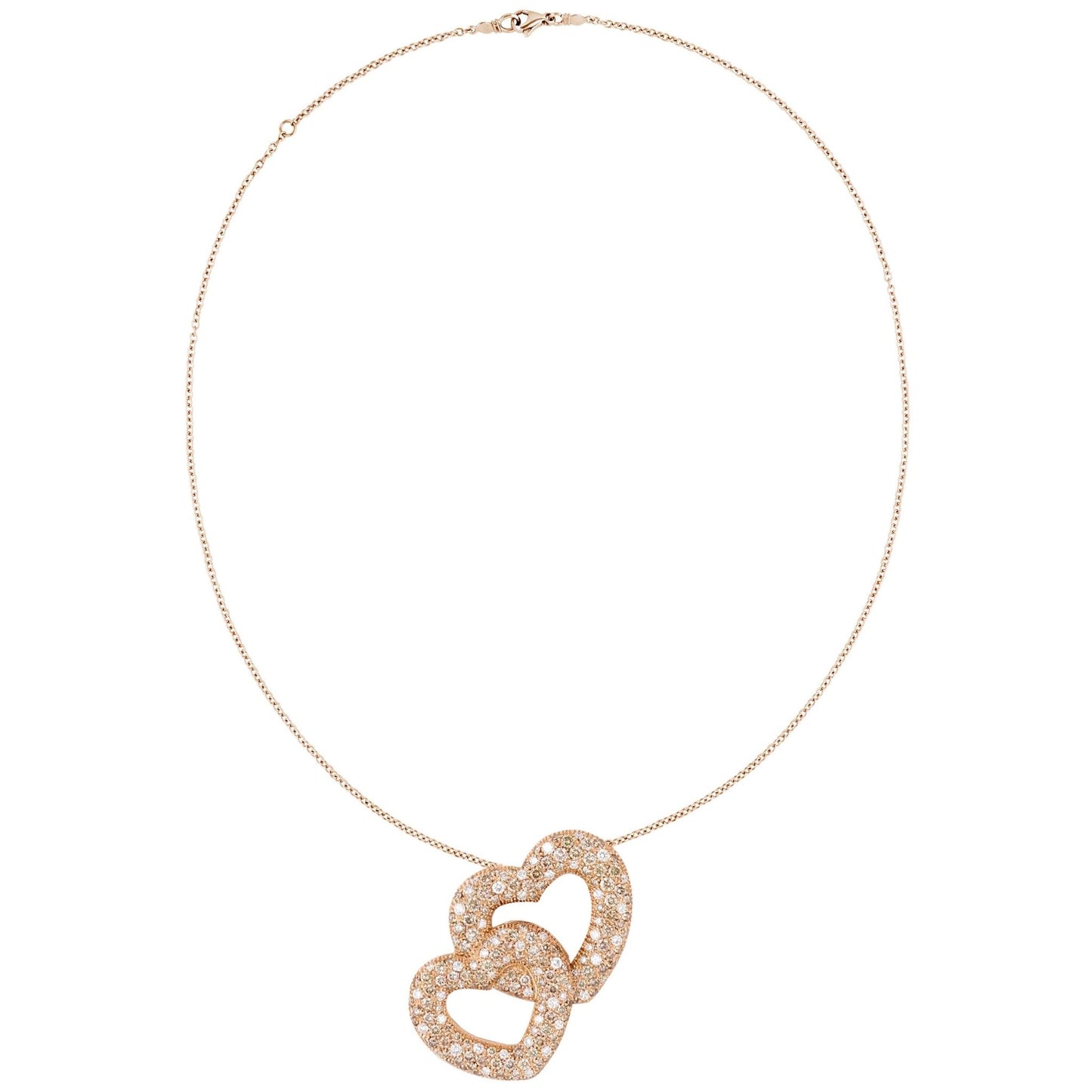 18k rose gold Italian necklace with double pave diamond heart pendant