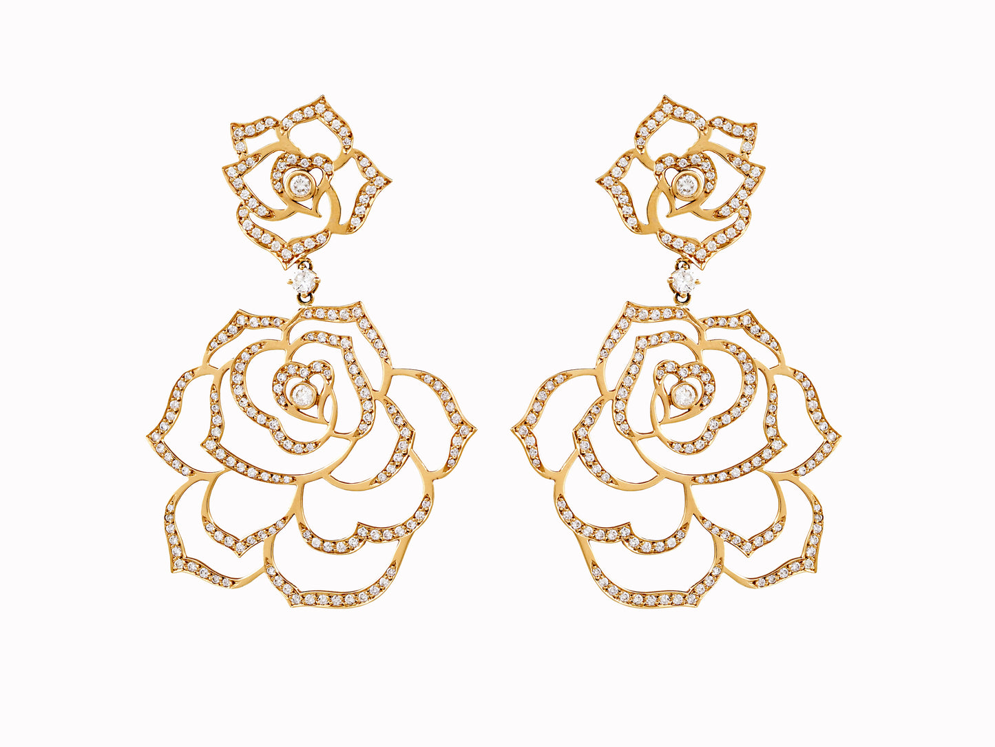 18k yellow gold with diamond camellia earrings