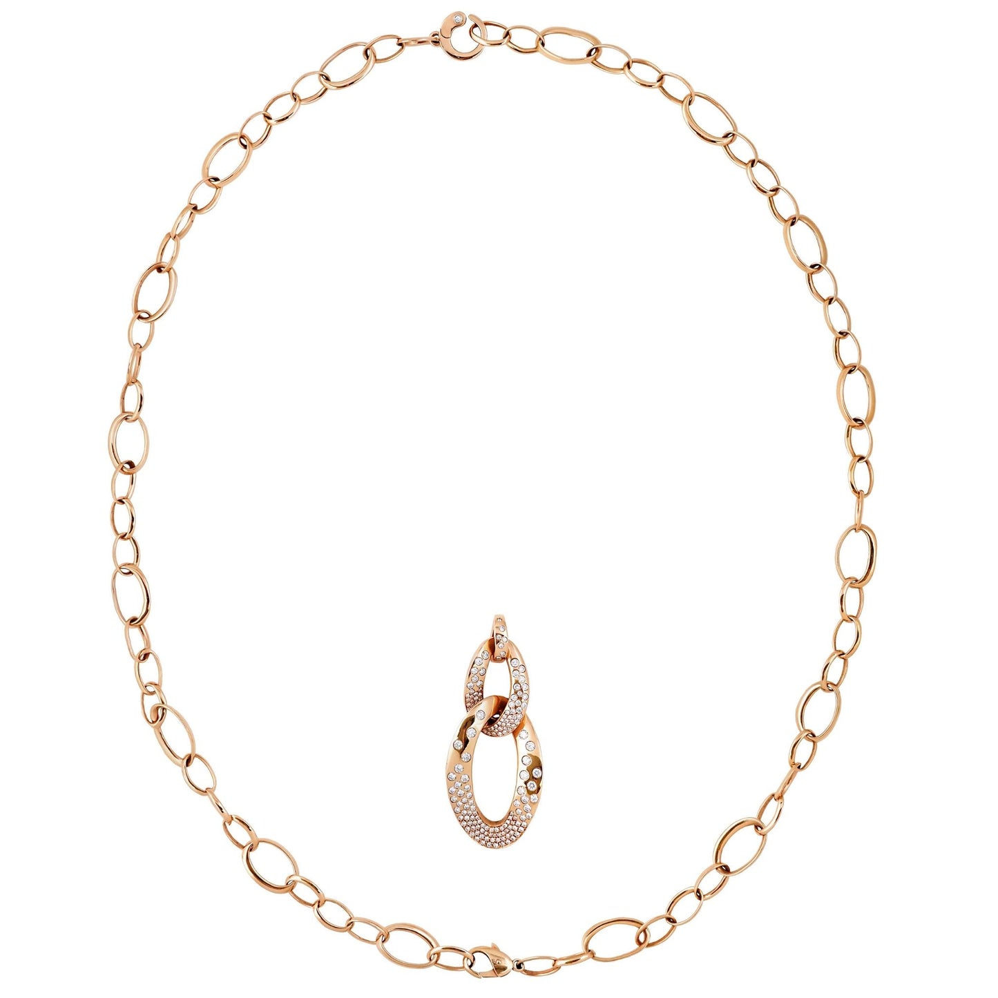 18k rose gold Italian link double chain necklace with rose gold and diamond pendant